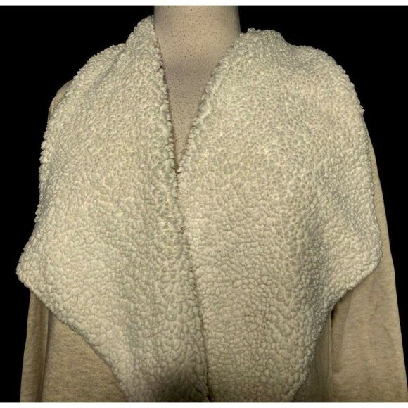 Love by Gap Sz XS Neutral Sherpa Lined Jersey Cotton Open Front Jacket - Picture 2 of 5